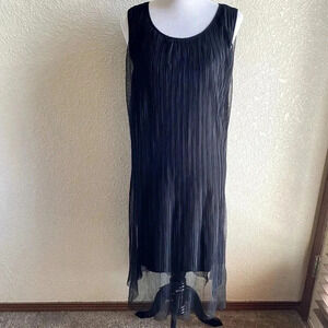 Ruby Ribbon Shift Dress Lined Tank Crepe Pleated Midi: Medium